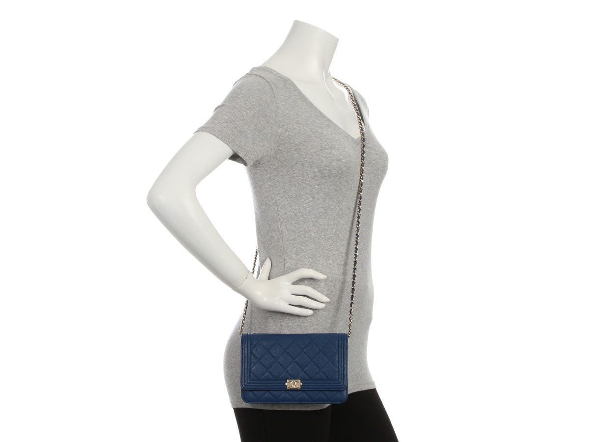Chanel Blue Quilted Caviar Boy Wallet on Chain - Image 10