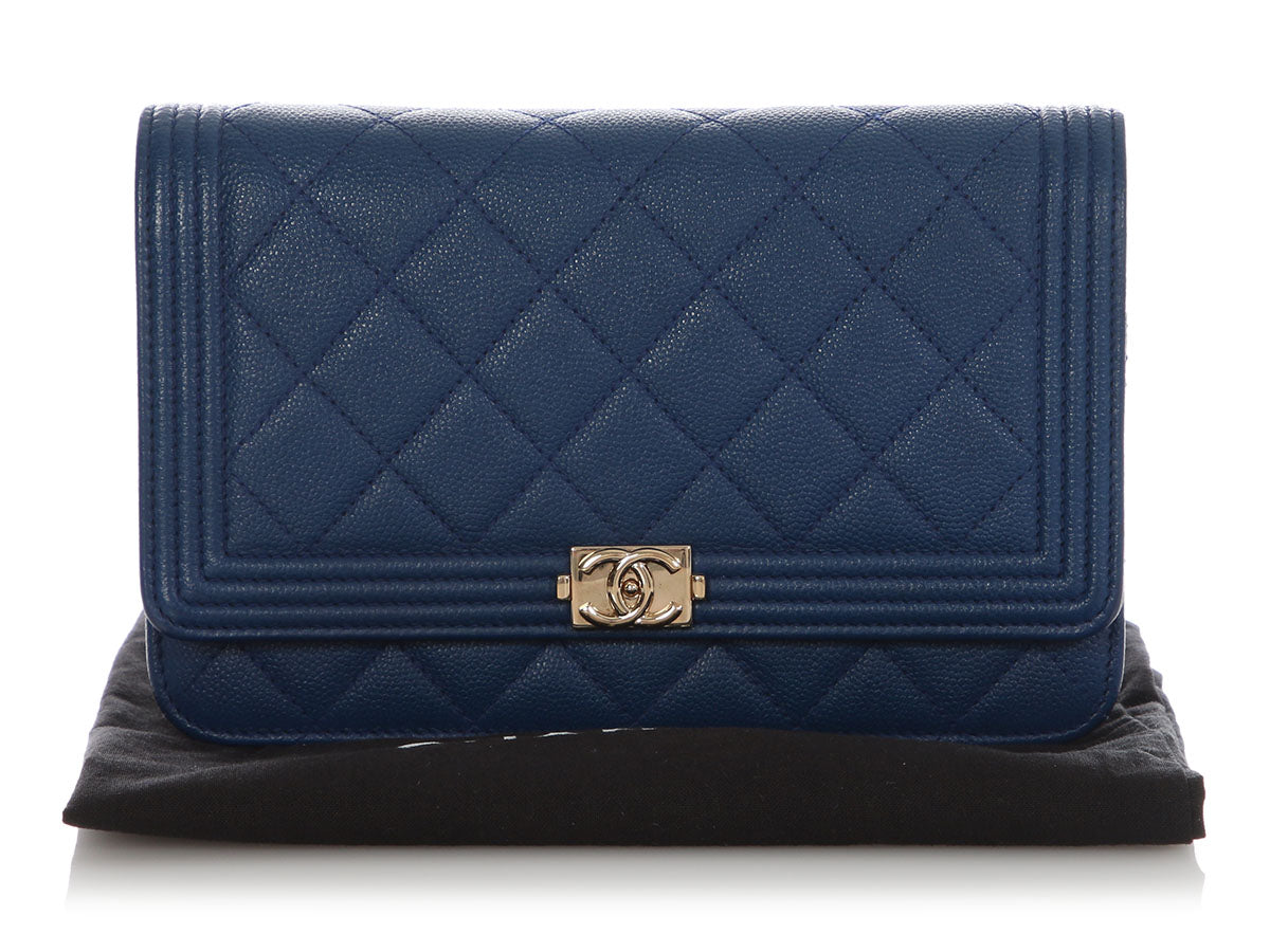 Chanel Blue Quilted Caviar Boy Wallet on Chain - Image 8