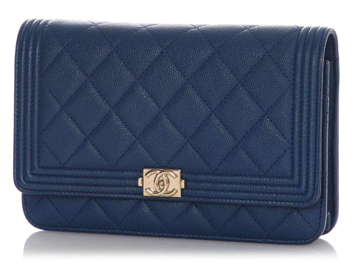 Chanel Blue Quilted Caviar Boy Wallet on Chain - Image 2