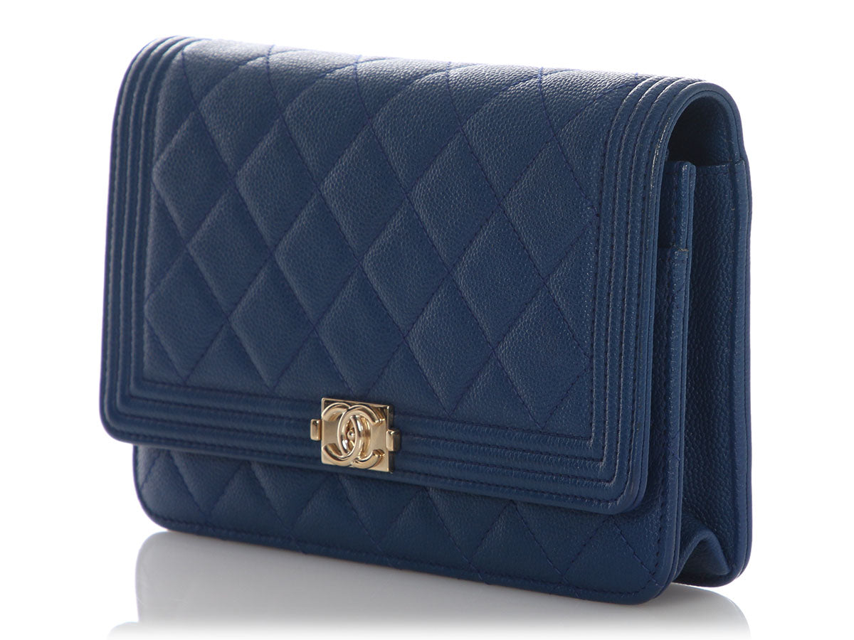 Chanel Blue Quilted Caviar Boy Wallet on Chain - Image 3