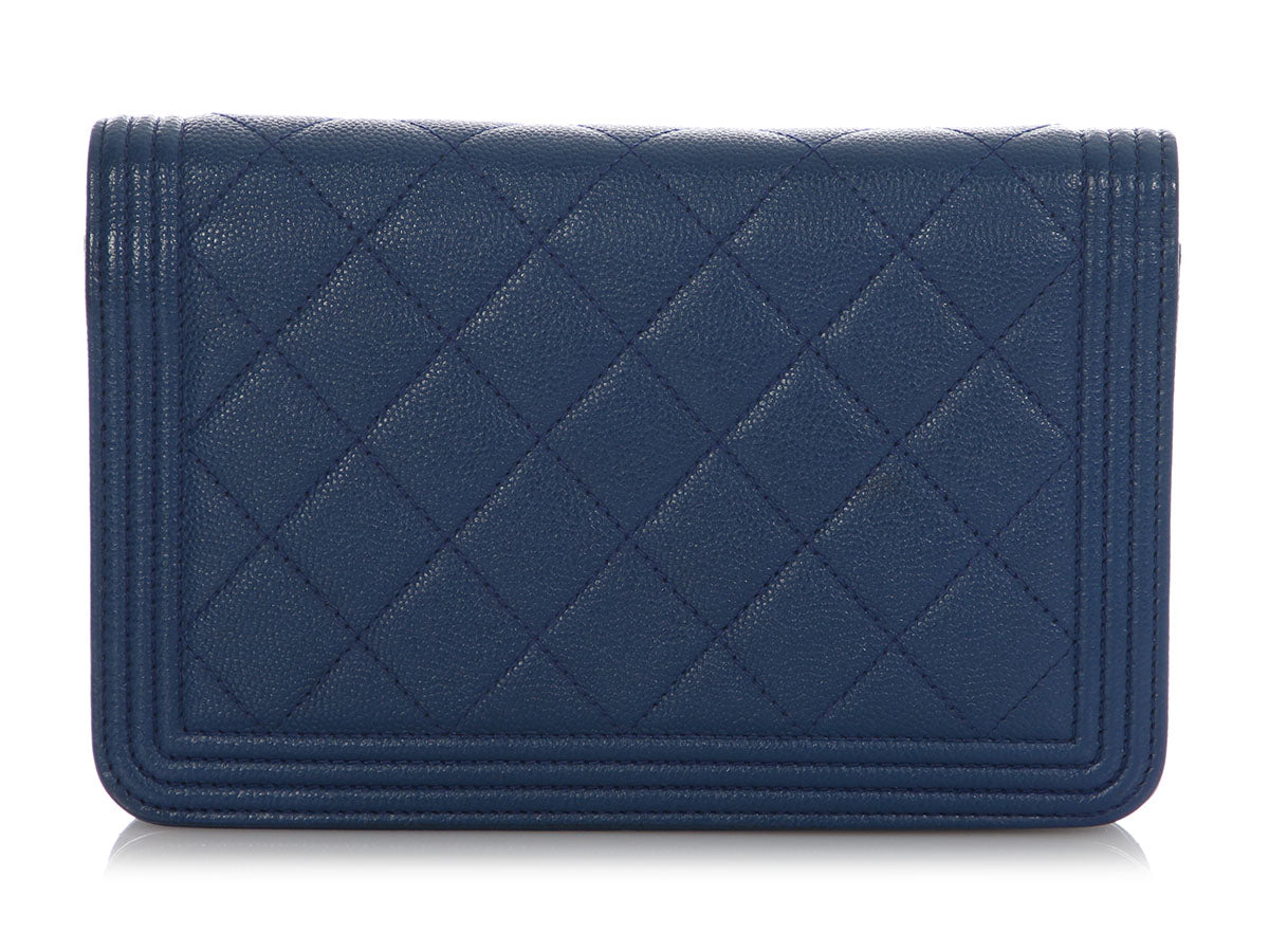 Chanel Blue Quilted Caviar Boy Wallet on Chain - Image 4