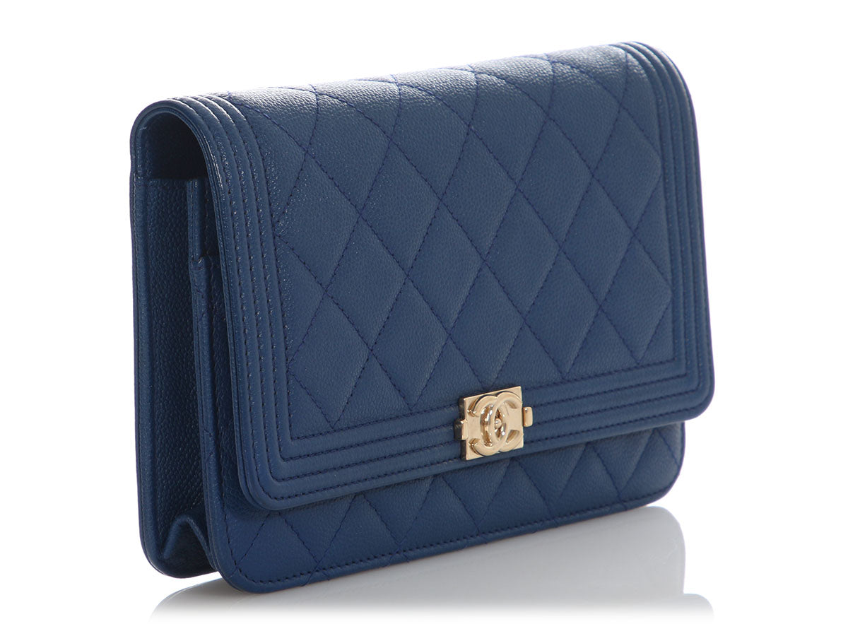 Chanel Blue Quilted Caviar Boy Wallet on Chain - Image 5