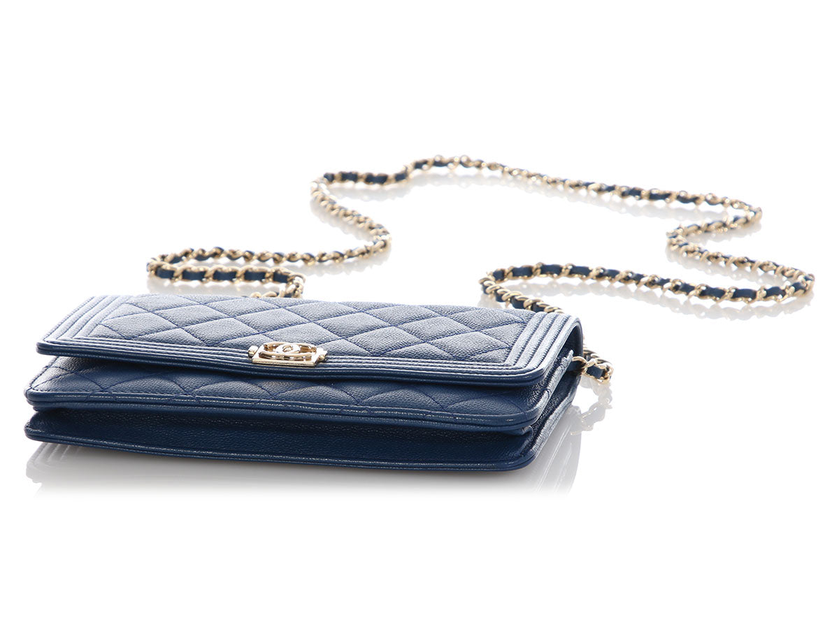 Chanel Blue Quilted Caviar Boy Wallet on Chain - Image 6