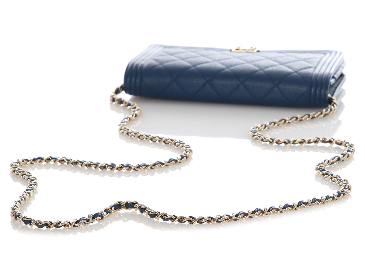 Chanel Blue Quilted Caviar Boy Wallet on Chain - Image 7