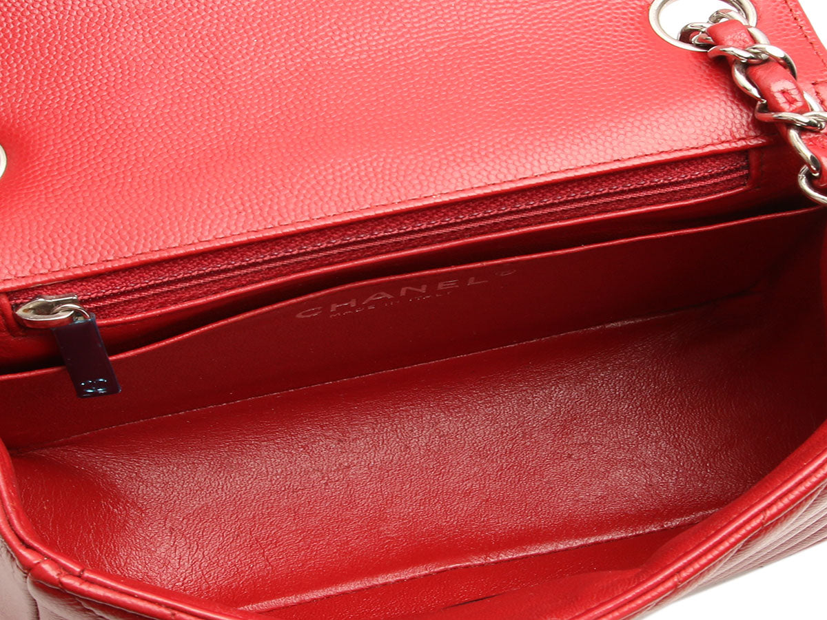 Chanel Mini Red Chevron-Quilted Caviar Classic - Image 9