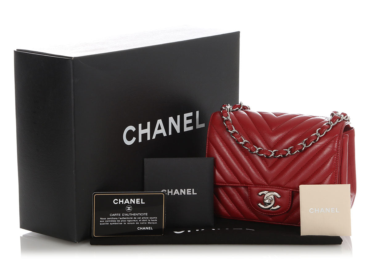 Chanel Mini Red Chevron-Quilted Caviar Classic - Image 2