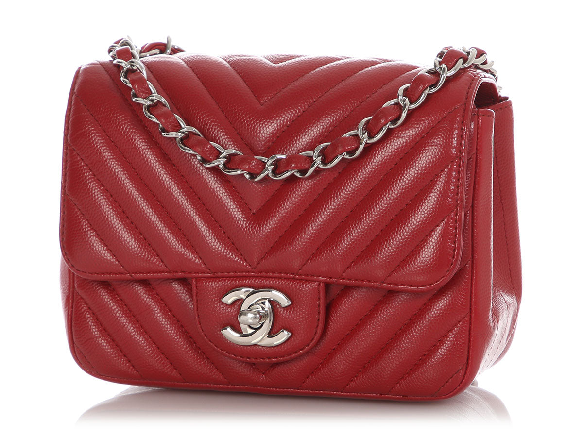 Chanel Mini Red Chevron-Quilted Caviar Classic - Image 3