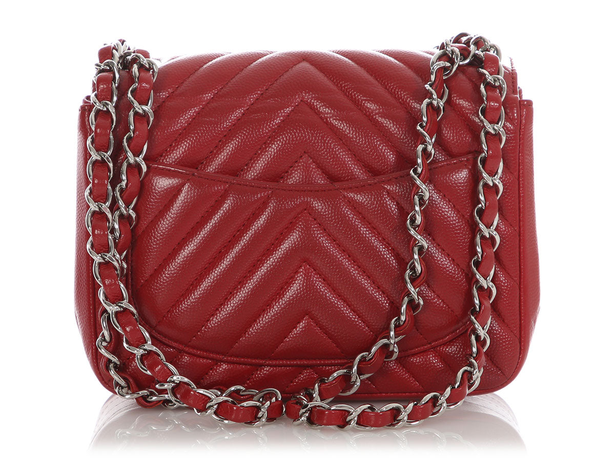 Chanel Mini Red Chevron-Quilted Caviar Classic - Image 5