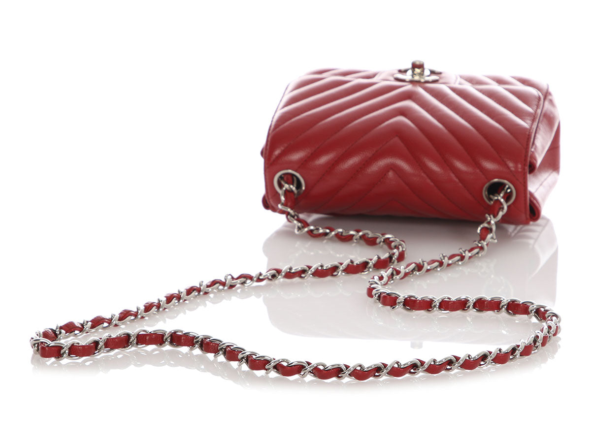 Chanel Mini Red Chevron-Quilted Caviar Classic - Image 8