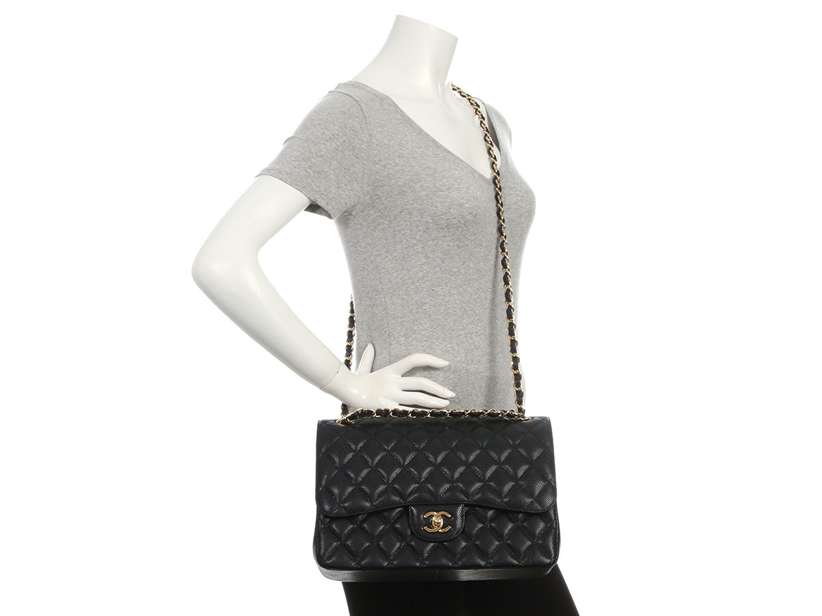 Chanel Jumbo Black Quilted Caviar Classic Double Flap - Image 9