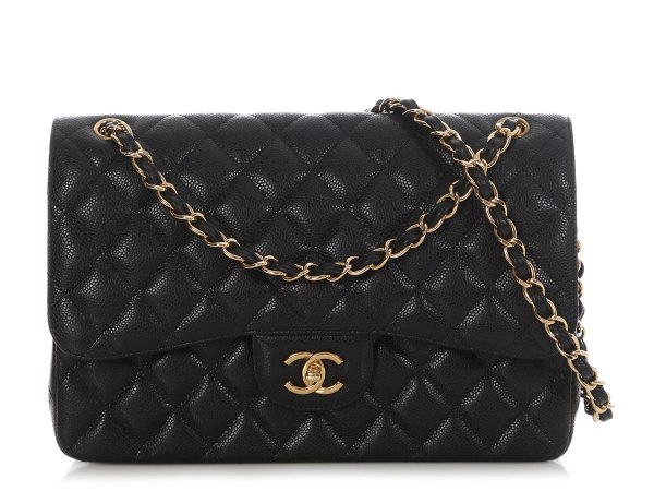 Chanel Jumbo Black Quilted Caviar Classic Double Flap