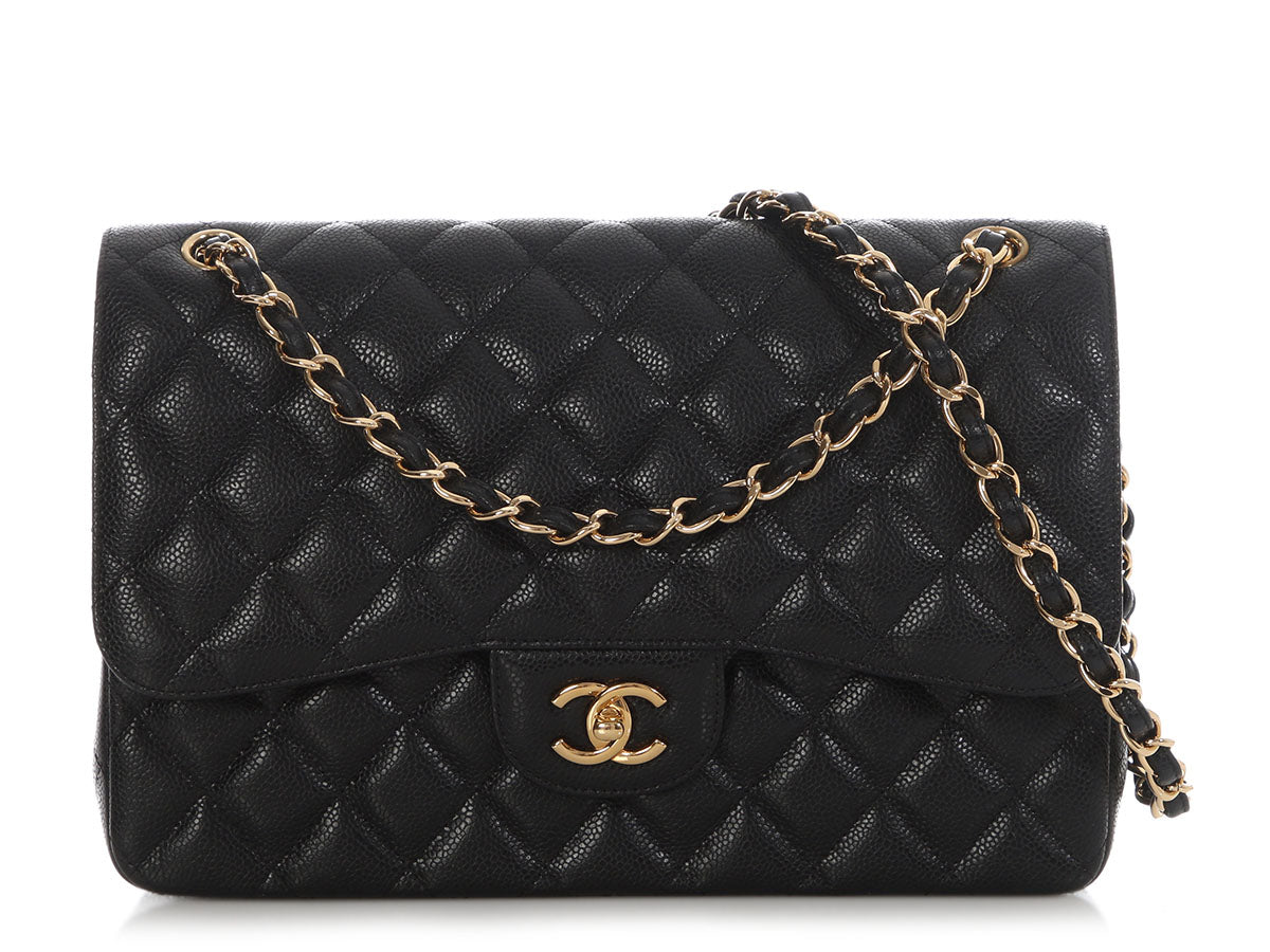 Chanel Jumbo Black Quilted Caviar Classic Double Flap