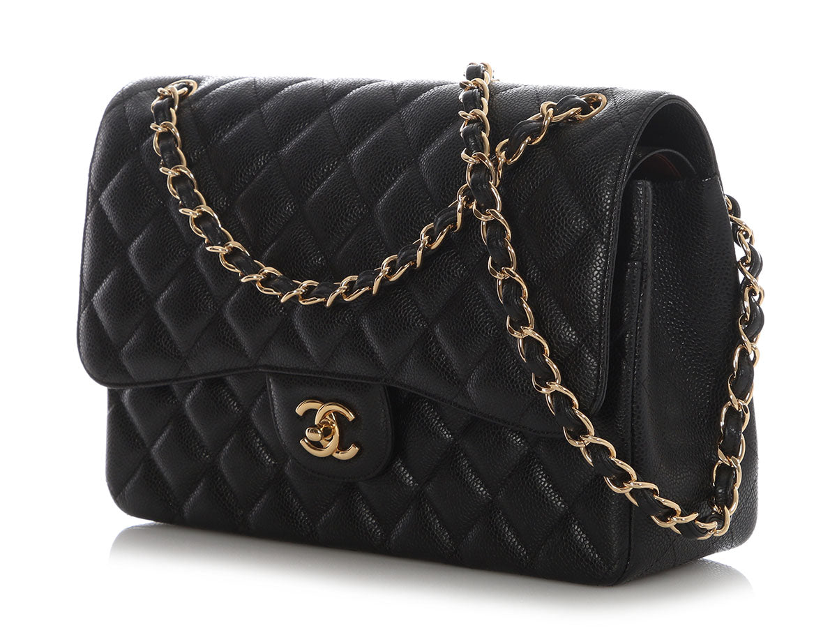 Chanel Jumbo Black Quilted Caviar Classic Double Flap - Image 3