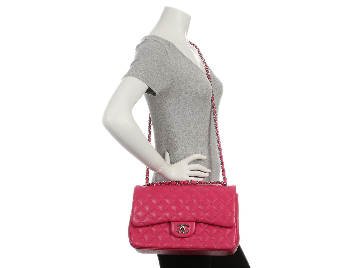 Chanel Jumbo Pink Quilted Lambskin Classic Double Flap - Image 10