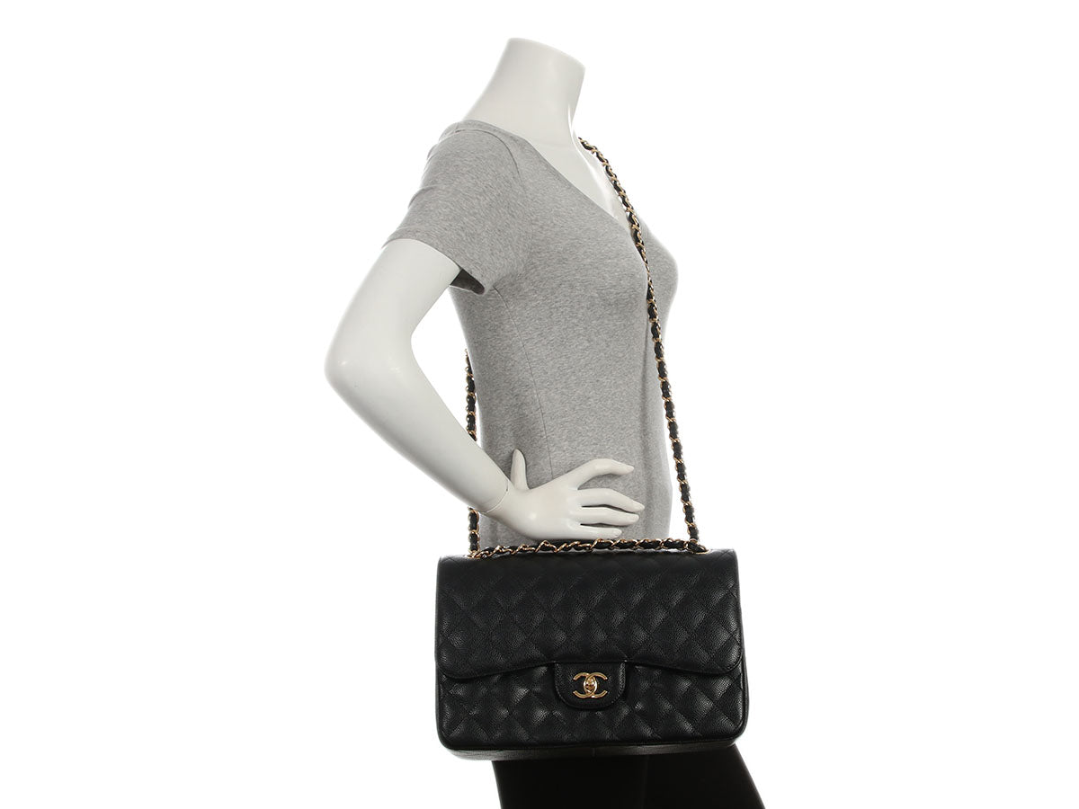 Chanel Jumbo Black Quilted Caviar Classic Double Flap - Image 10