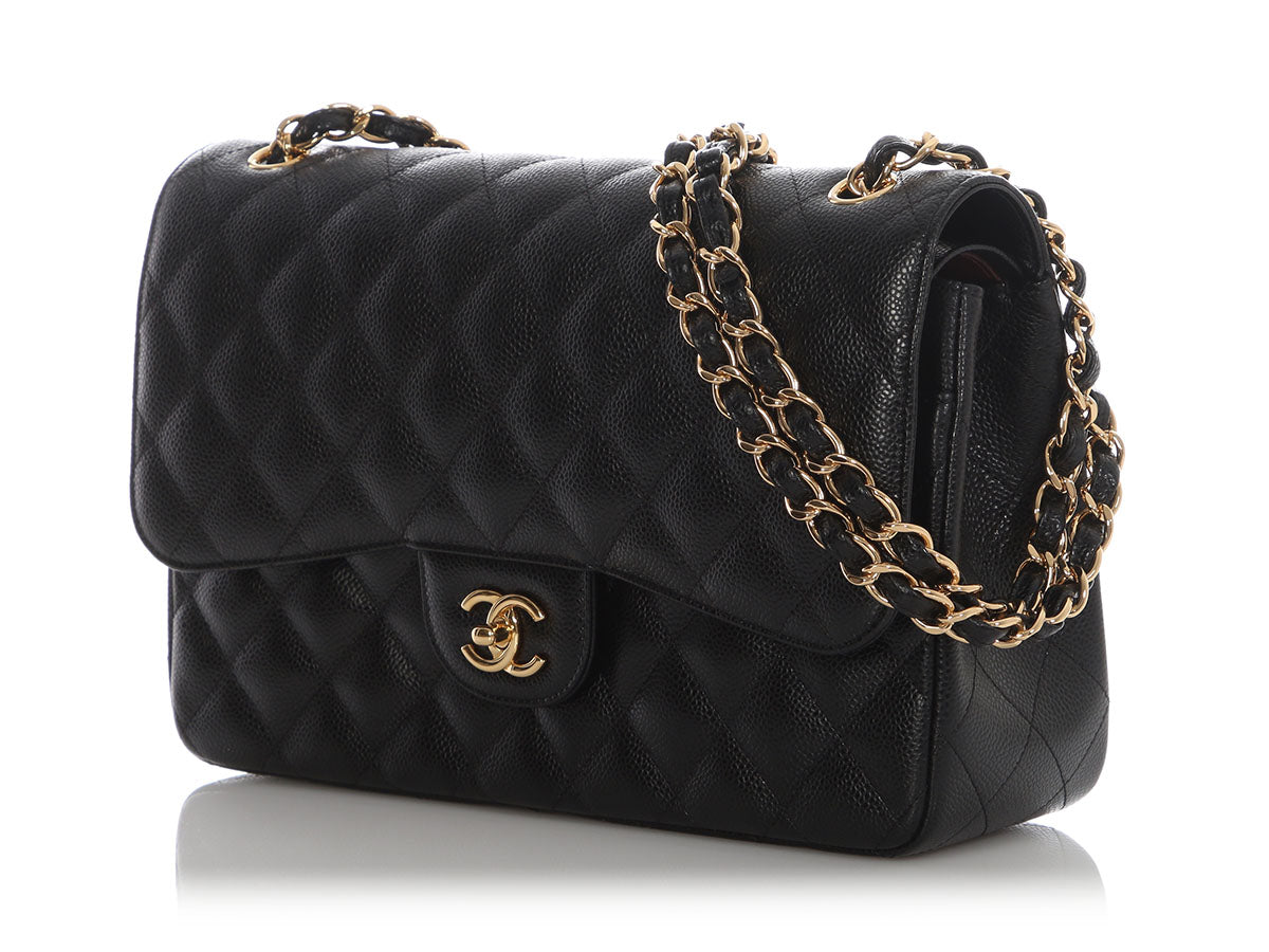 Chanel Jumbo Black Quilted Caviar Classic Double Flap - Image 4