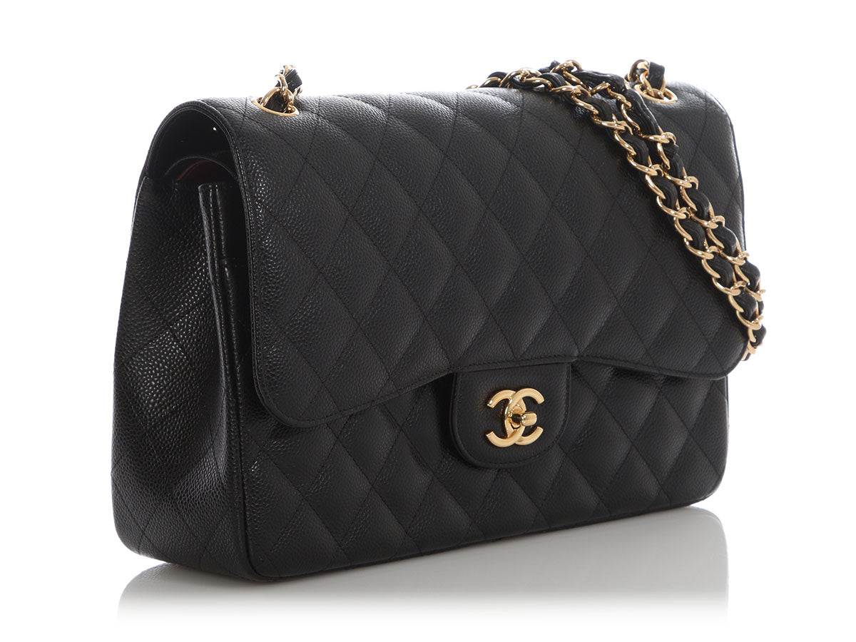 Chanel Jumbo Black Quilted Caviar Classic Double Flap - Image 6
