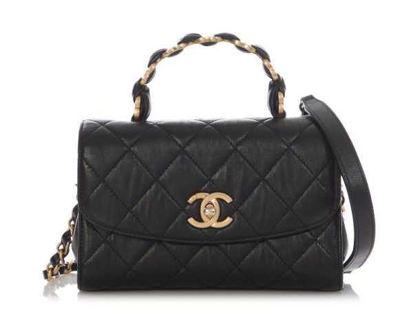 Chanel Mini Black Quilted Calfskin Top Handle Flap