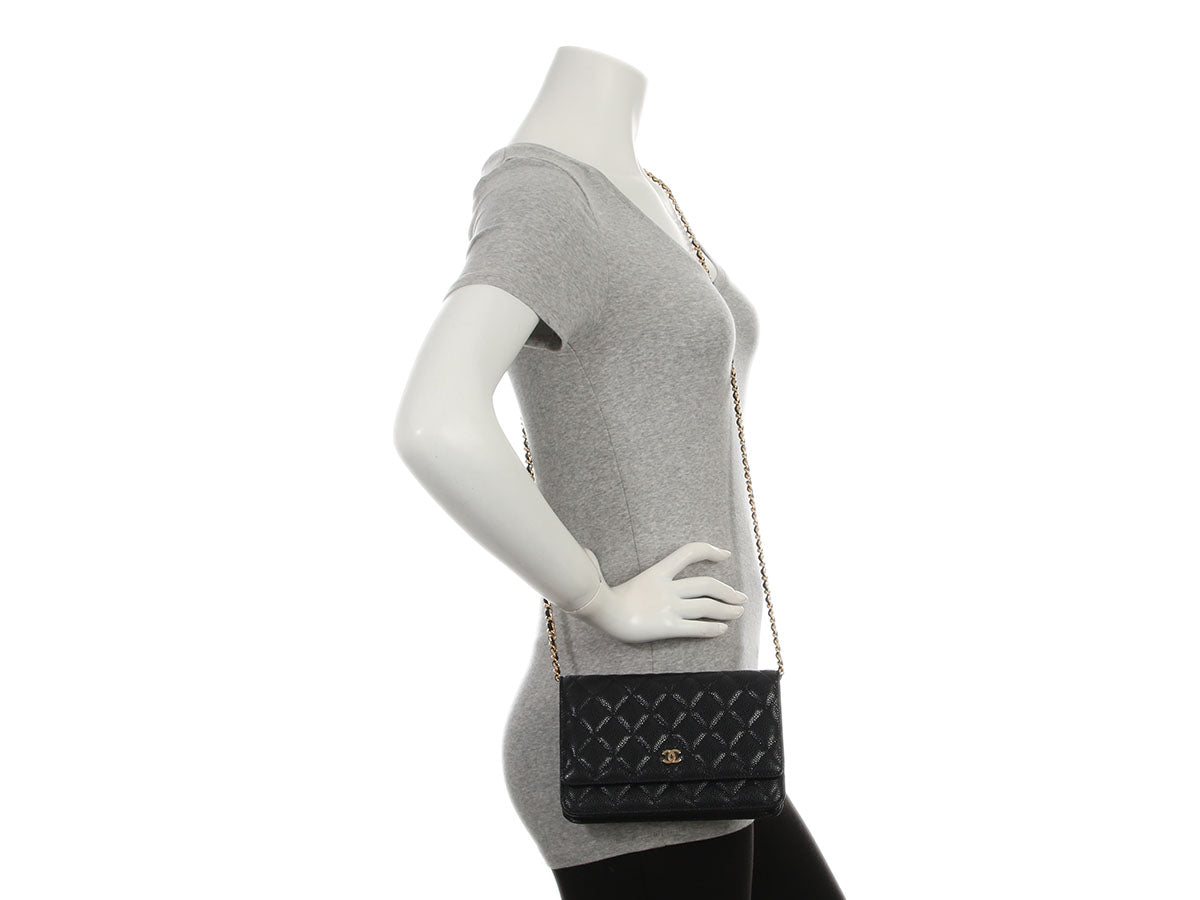 Chanel Black Quilted Caviar Wallet on Chain WOC - Image 9
