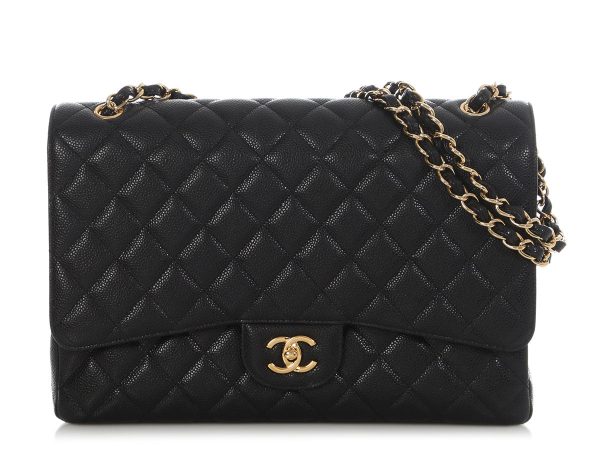 Chanel Maxi Black Quilted Caviar Classic Single Flap