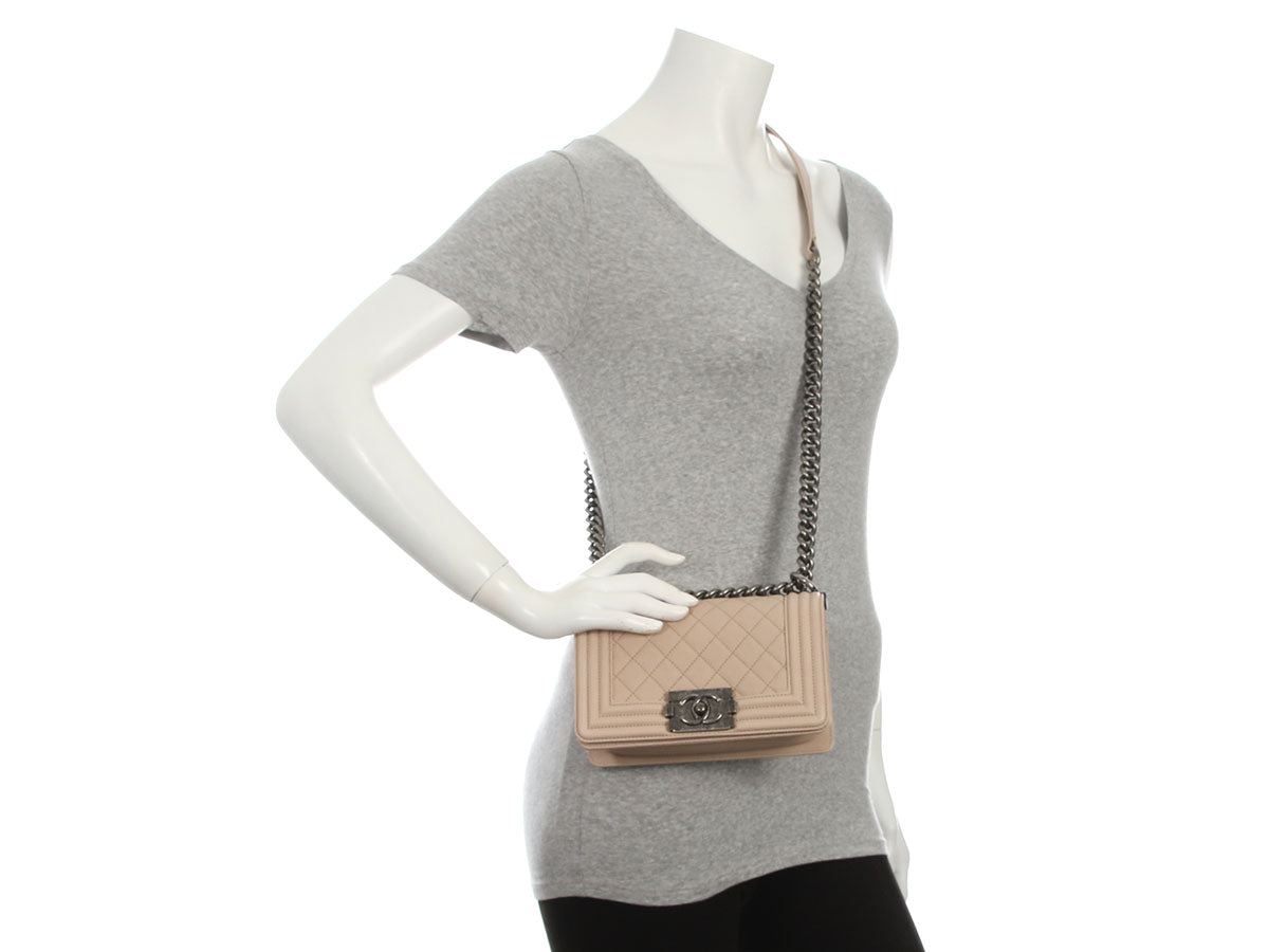 Chanel Small Beige Quilted Caviar Boy Bag - Image 9
