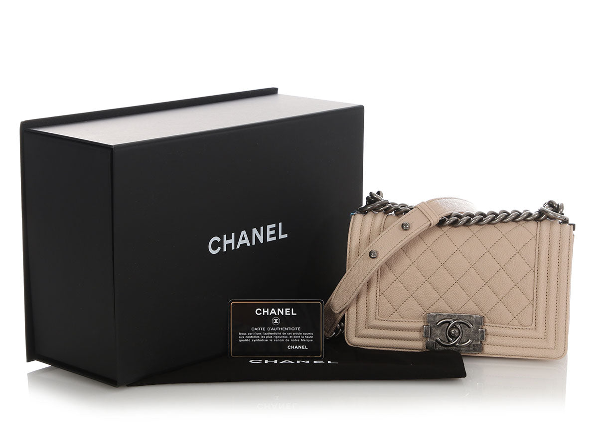 Chanel Small Beige Quilted Caviar Boy Bag - Image 2