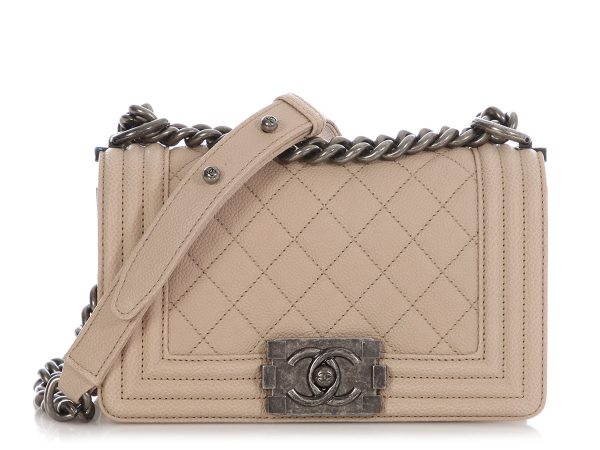 Chanel Small Beige Quilted Caviar Boy Bag