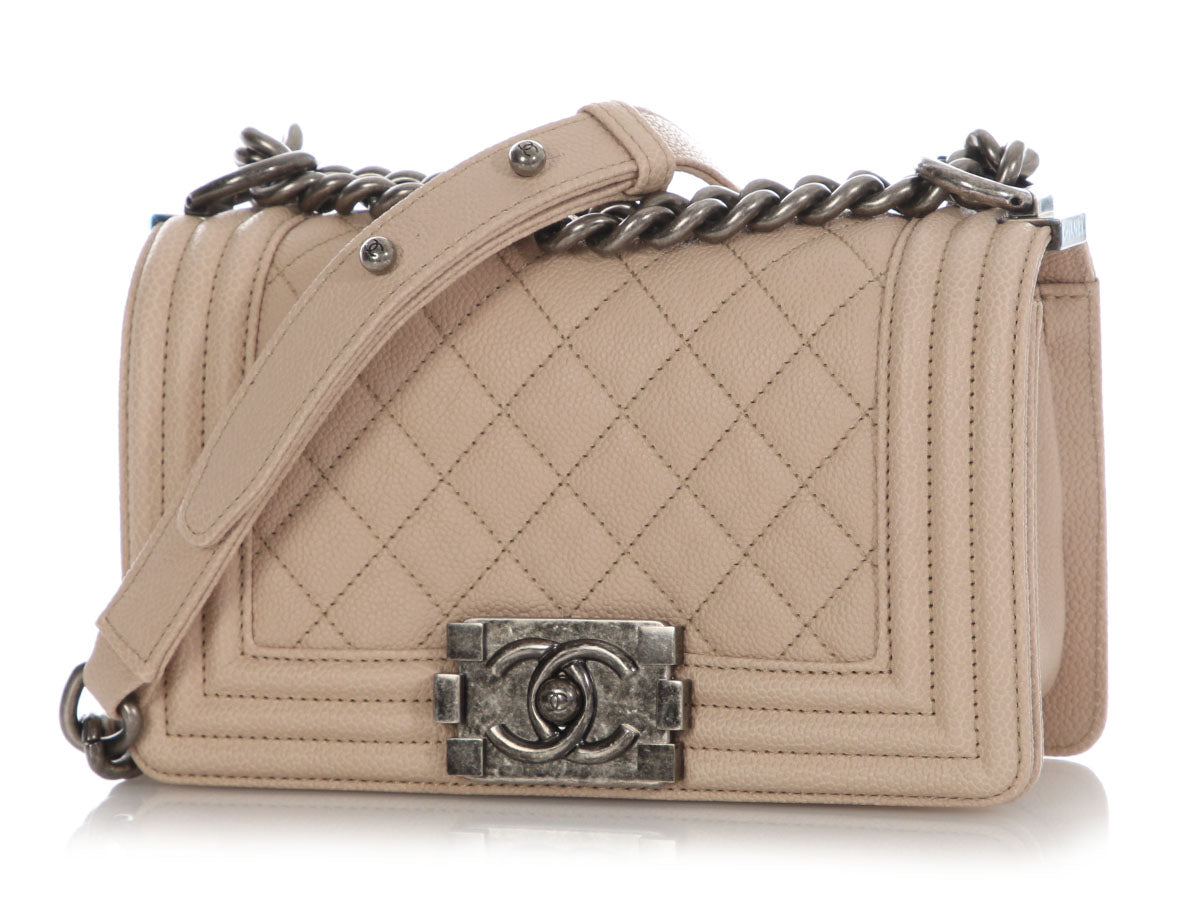 Chanel Small Beige Quilted Caviar Boy Bag - Image 3