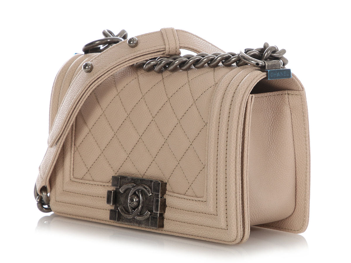 Chanel Small Beige Quilted Caviar Boy Bag - Image 4