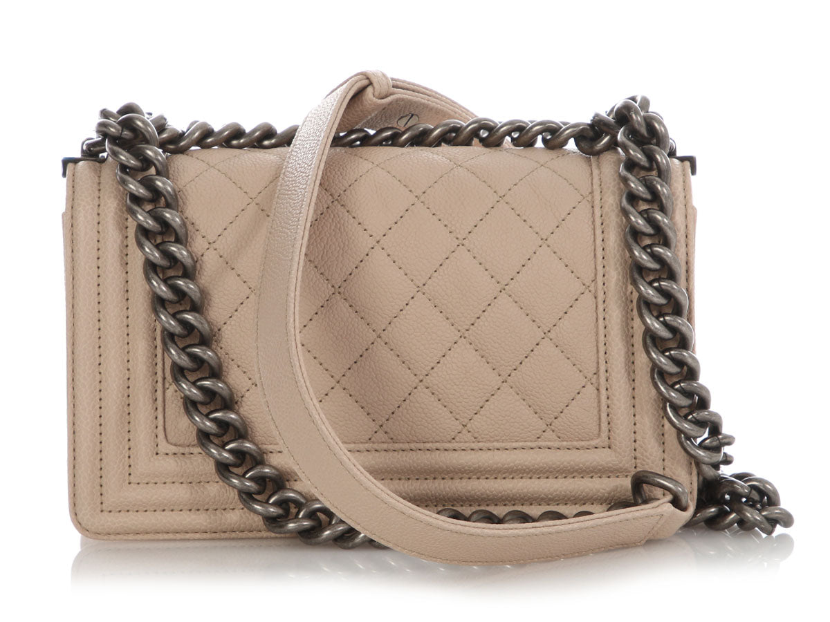 Chanel Small Beige Quilted Caviar Boy Bag - Image 5