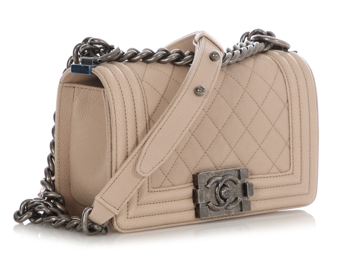 Chanel Small Beige Quilted Caviar Boy Bag - Image 6