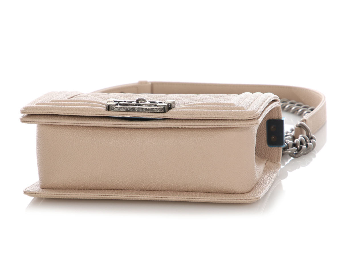 Chanel Small Beige Quilted Caviar Boy Bag - Image 8