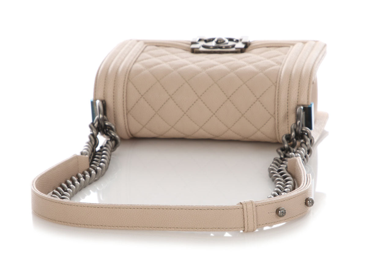 Chanel Small Beige Quilted Caviar Boy Bag - Image 7