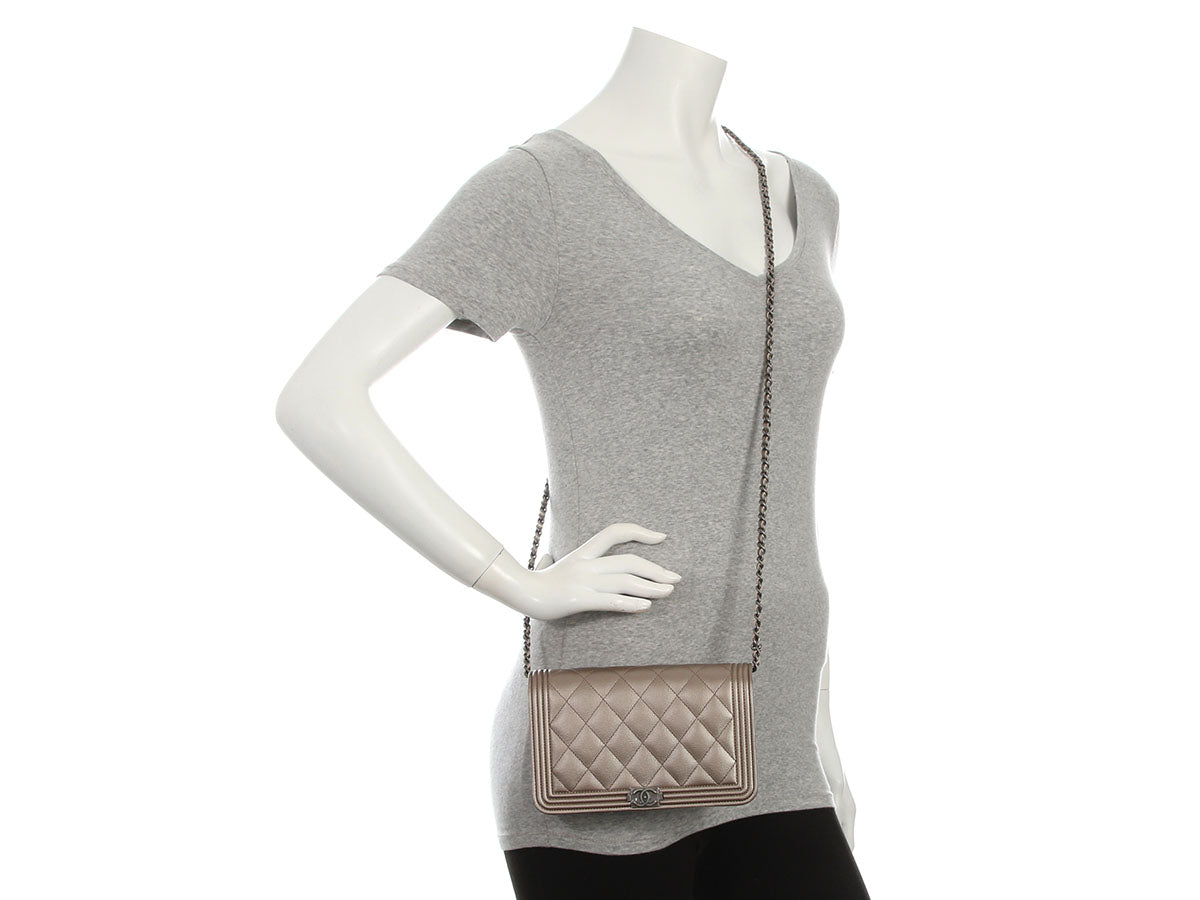 Chanel Bronze Quilted Caviar Boy Wallet on Chain WOC - Image 10