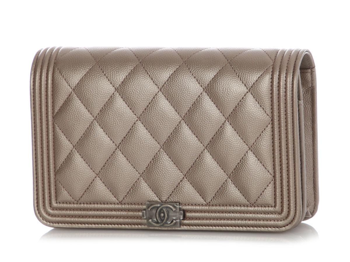 Chanel Bronze Quilted Caviar Boy Wallet on Chain WOC - Image 3