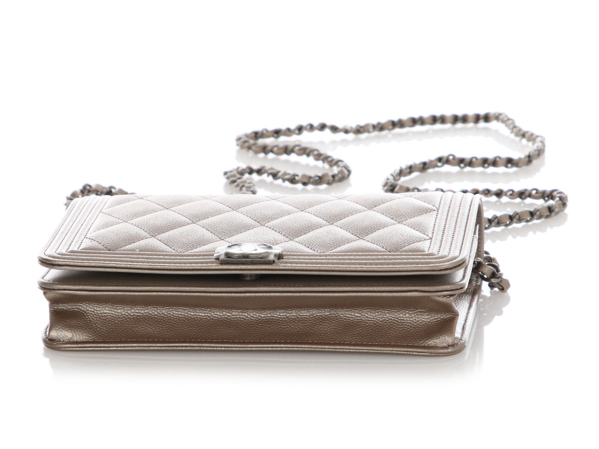 Chanel Bronze Quilted Caviar Boy Wallet on Chain WOC - Image 7