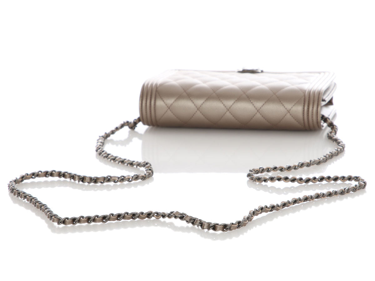 Chanel Bronze Quilted Caviar Boy Wallet on Chain WOC - Image 8