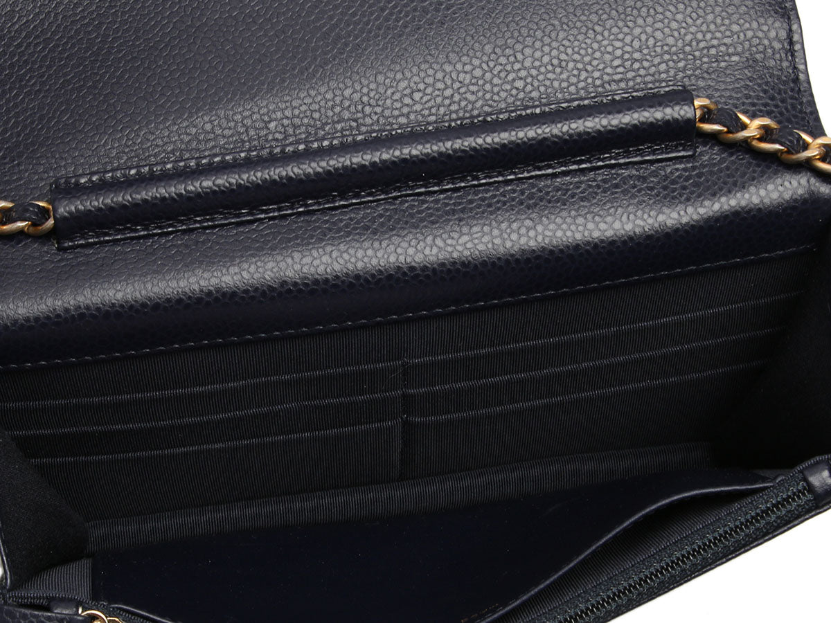 Chanel Dark Blue Quilted Caviar Wallet on Chain - Image 9