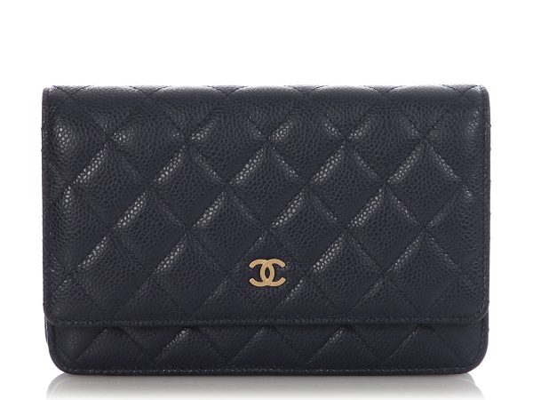 Chanel Dark Blue Quilted Caviar Wallet on Chain