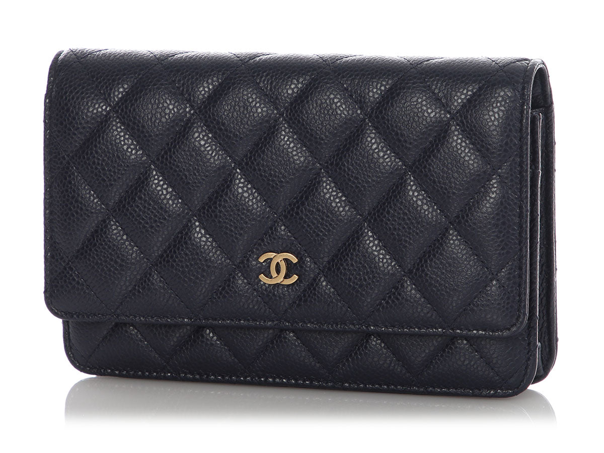 Chanel Dark Blue Quilted Caviar Wallet on Chain - Image 3