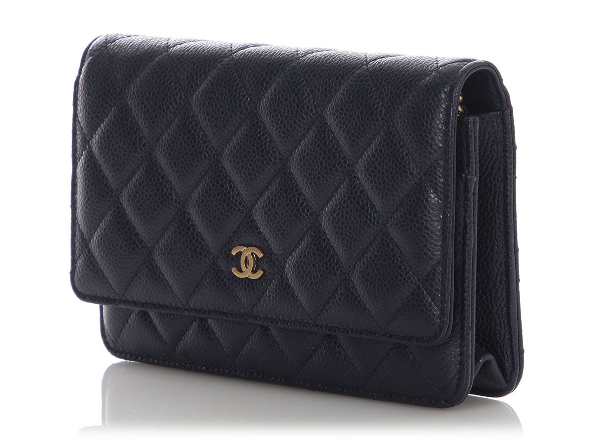 Chanel Dark Blue Quilted Caviar Wallet on Chain - Image 4