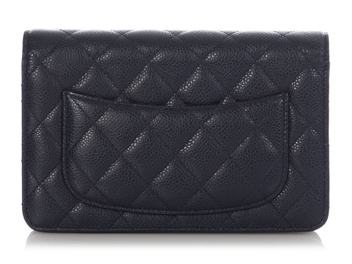 Chanel Dark Blue Quilted Caviar Wallet on Chain - Image 5