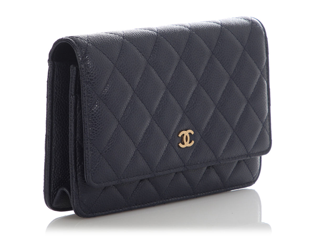 Chanel Dark Blue Quilted Caviar Wallet on Chain - Image 6
