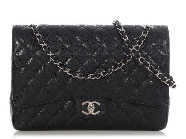 Chanel Maxi Black Quilted Caviar Classic Double Flap