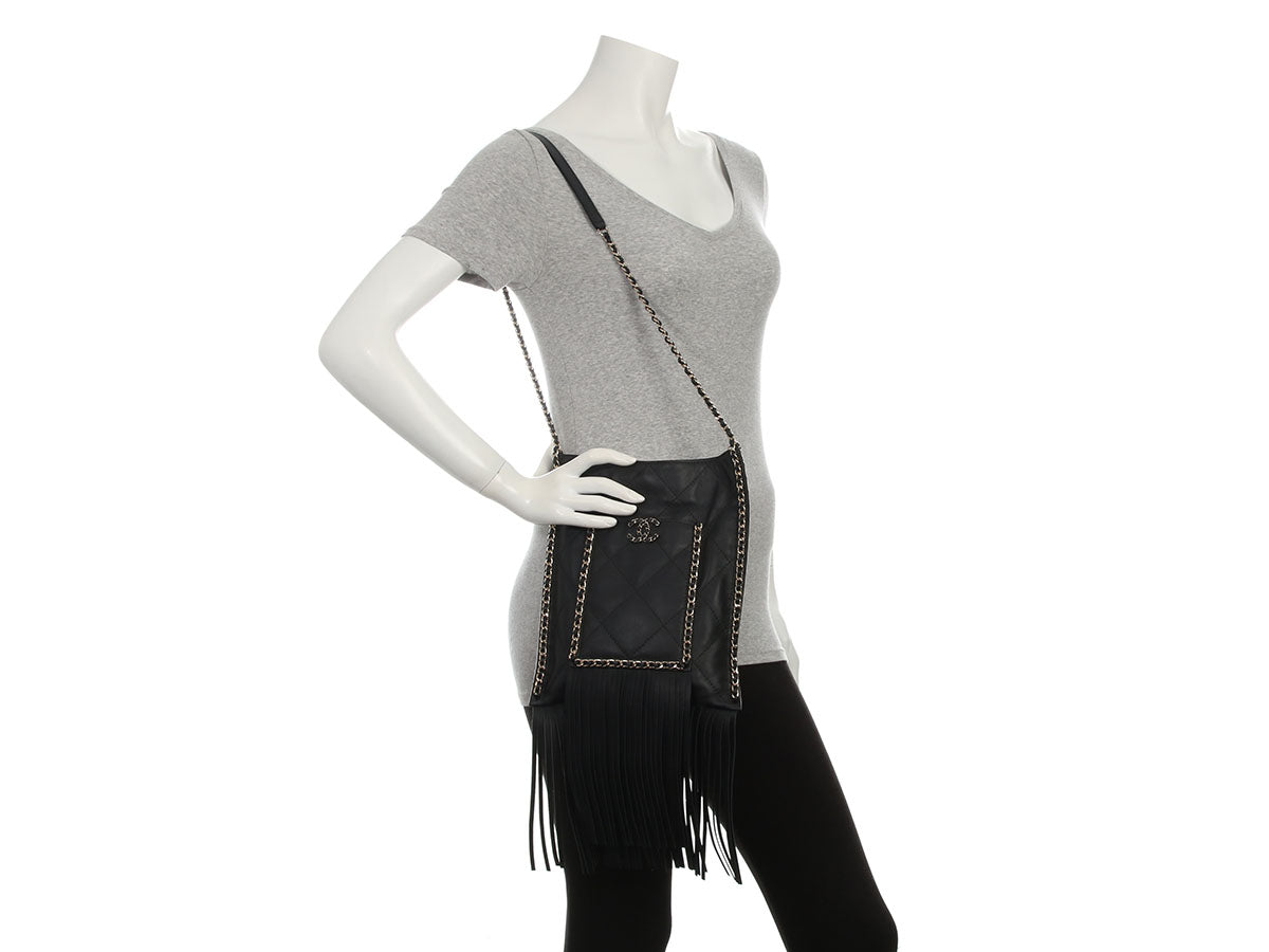 Chanel Small Black Calfskin Fringe Shopping Bag - Image 10