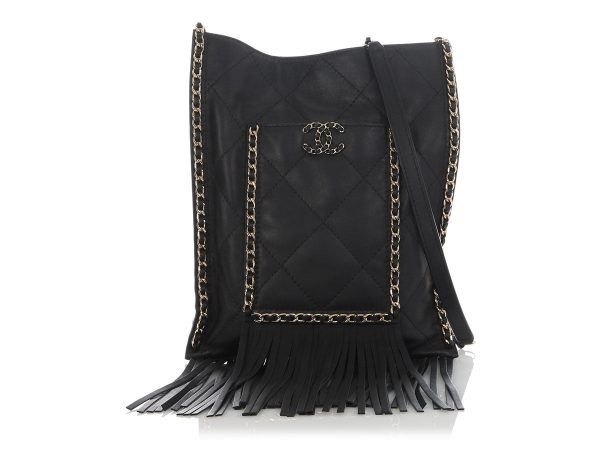 Chanel Small Black Calfskin Fringe Shopping Bag