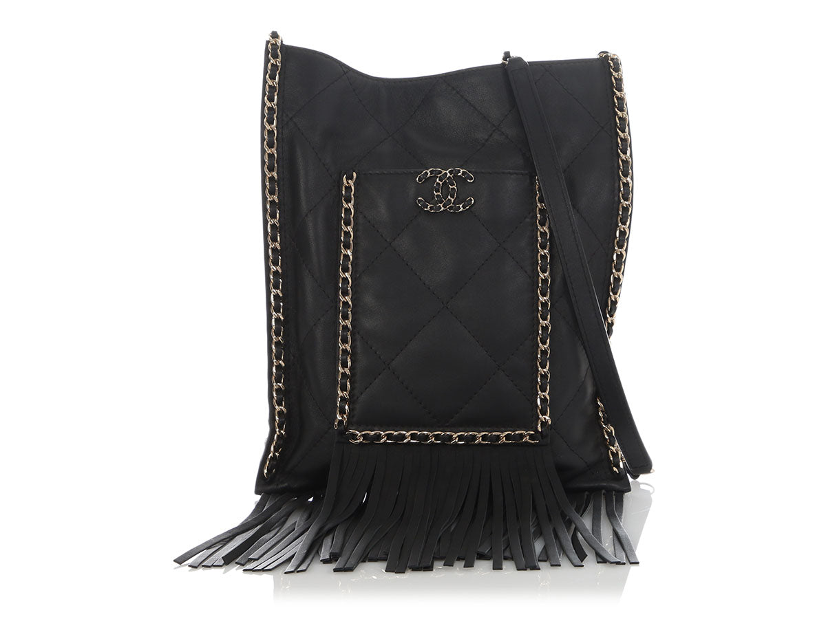 Chanel Small Black Calfskin Fringe Shopping Bag