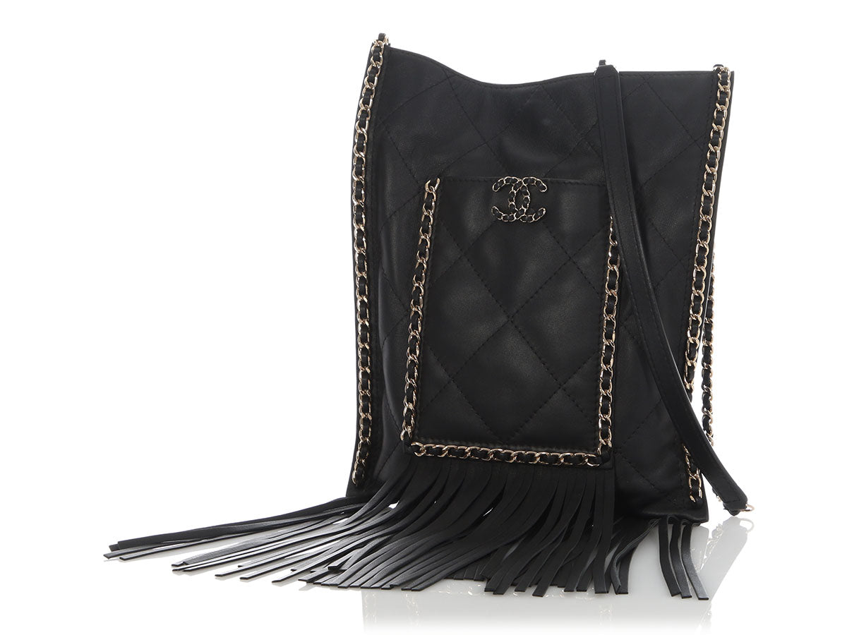 Chanel Small Black Calfskin Fringe Shopping Bag - Image 2
