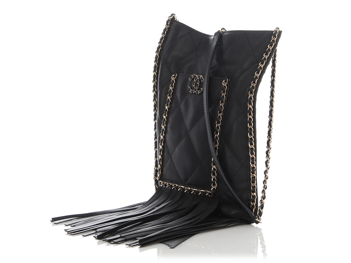 Chanel Small Black Calfskin Fringe Shopping Bag - Image 3