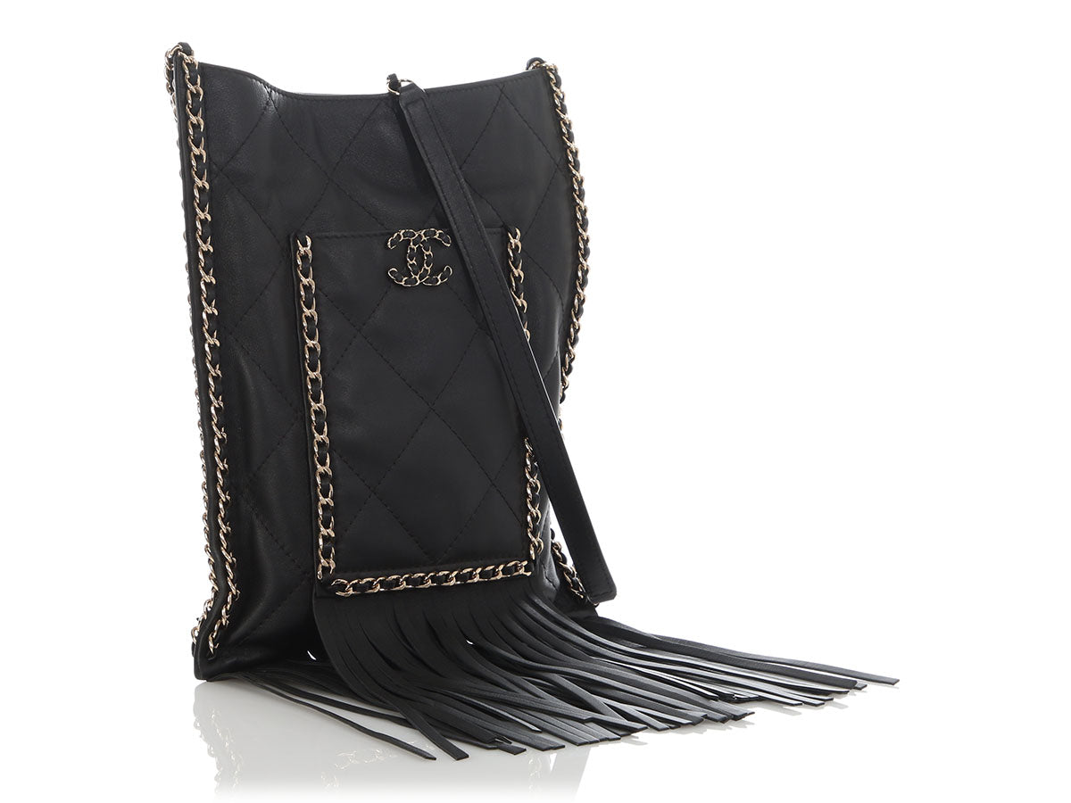 Chanel Small Black Calfskin Fringe Shopping Bag - Image 5